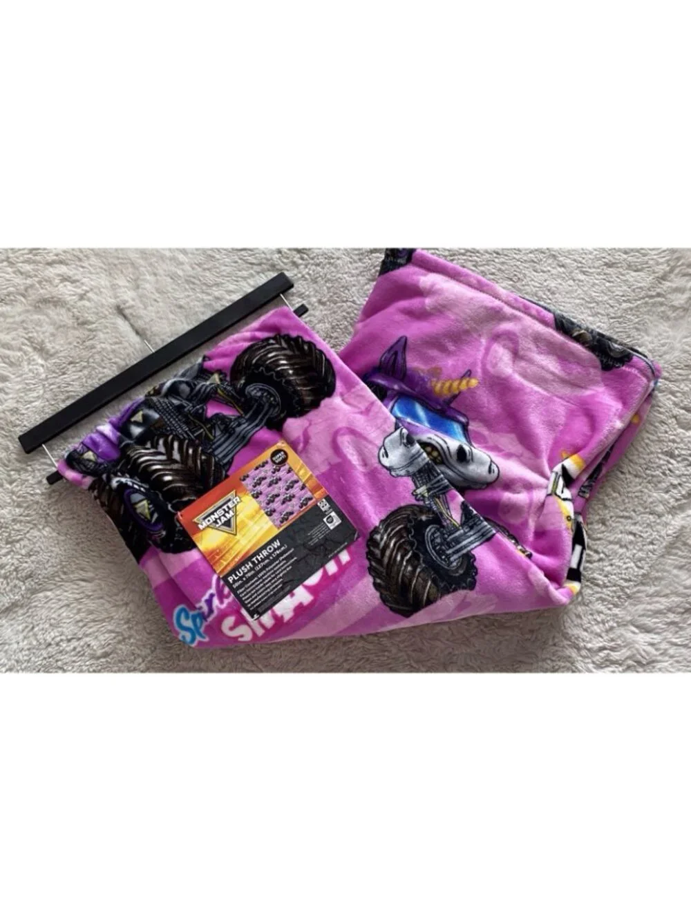 Monster Jam Sparkle Smash Super Soft Throw Blanket 50” X 70” Pink NEW